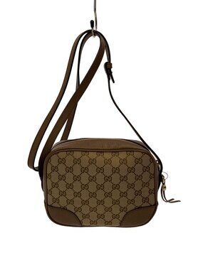 Gucci Bree GG Canvas Leather Camera Crossbody Bag Tan Brown